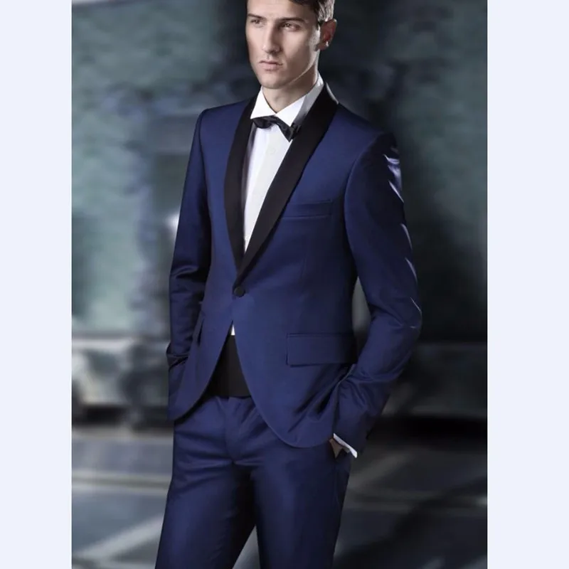 5147 18 De Réductionhommes Dhonneur Sur Mesure Châle Noir Revers Marié Tuxedos Bleu Marine Hommes Costumes Mariage Meilleur Homme Costume Veste