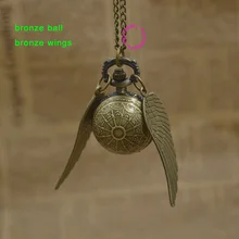 Горячая Мода ретро античный черный Крыло Золотой снитч шар кварцевые карманные часы fob ожерелье Женские часы «арабский номер» час