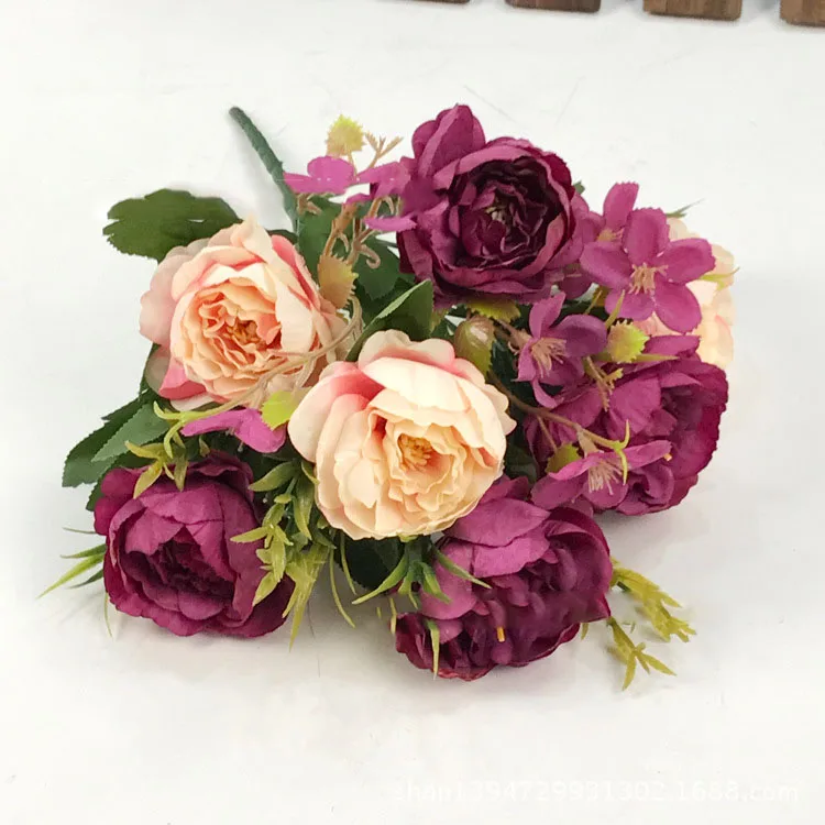 artificial flowers roses peonies Burgundy-5