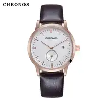 CHRONOS นาฬิกาผู้ชายร้อนแฟชั่นอเนกประสงค์ปฏิทินธุรกิจนาฬิกาชายหนังควอตซ์นาฬิกาข้อมือนาฬิกา Relogio Masculino
