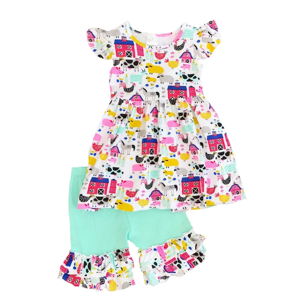 

Farming animal print fall spring summer Infant baby unix tops with shorts romper