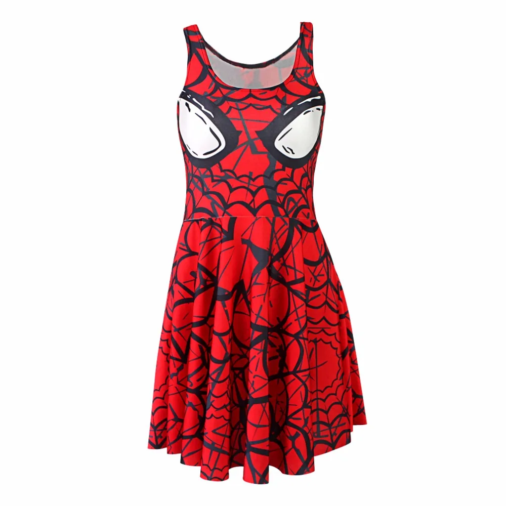 S до 4xL без рукавов Cosply принт Человека-паука выше колена женские красные платья Vestidos сексуальное плиссированное платье размера плюс
