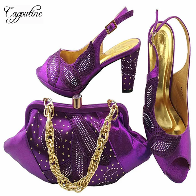 

Capputine Italian Style Ladiesw Shoes Rhinestone With Matching Bags Set For Wedding Fashion Woman Shoes And Bags Set MM1043