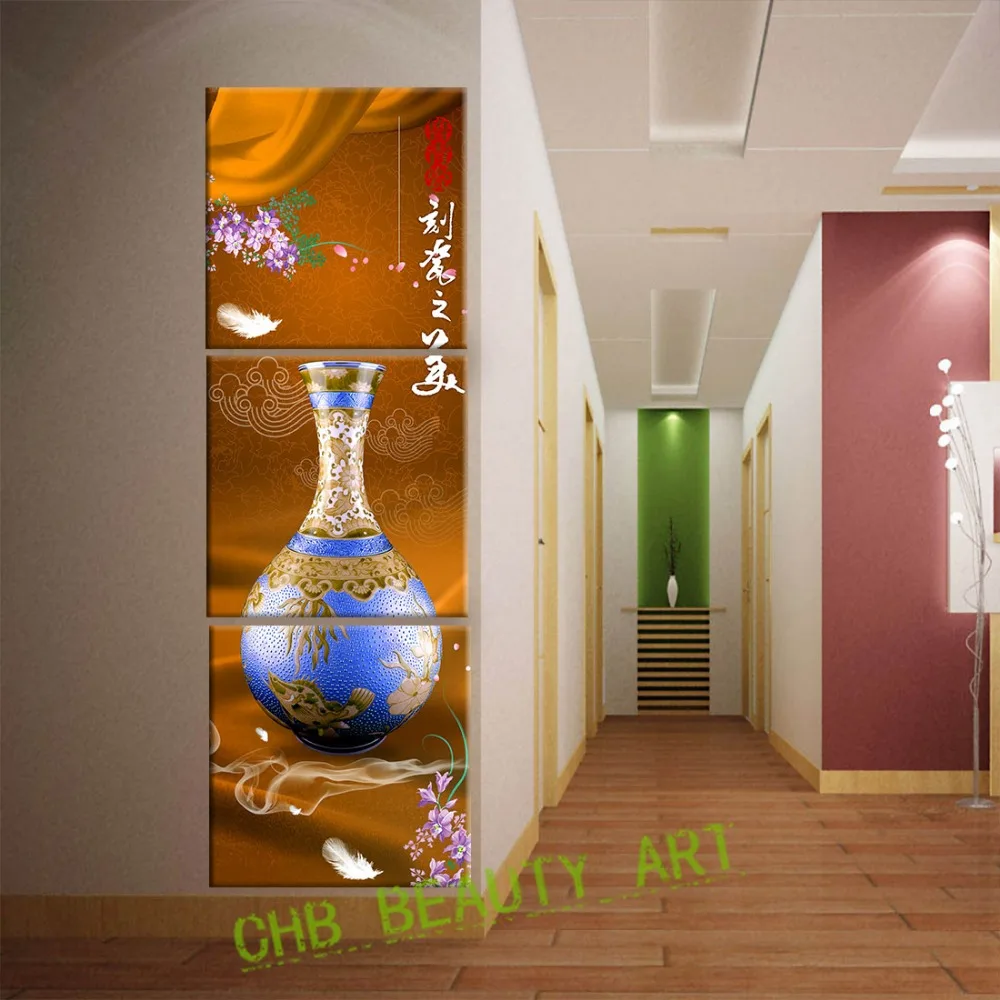 3 Panel De Pintura De La Lona De Arte De La Pared Vertical De