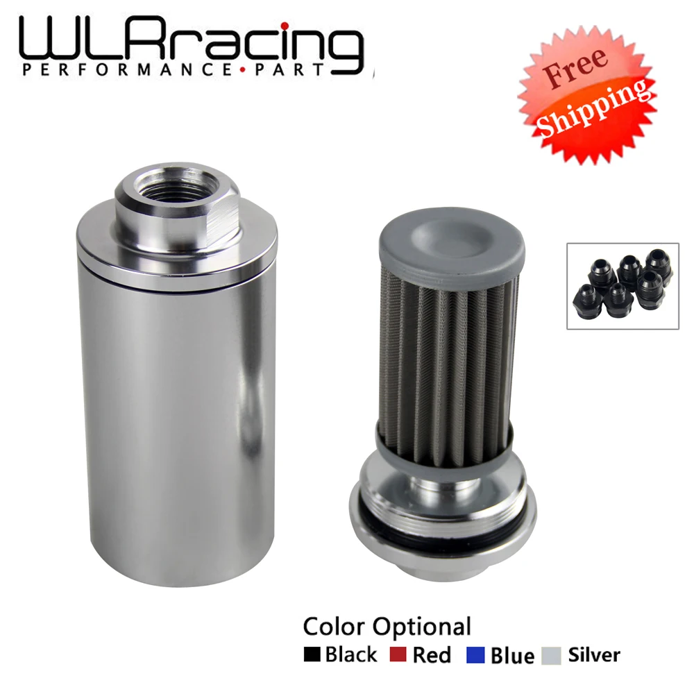 

WLR - FREE SHIPPING ID:58MM Universal Fuel filter with 2pcs AN6/AN8/AN10 adaptor fittings with 100micron steel element WLR5573