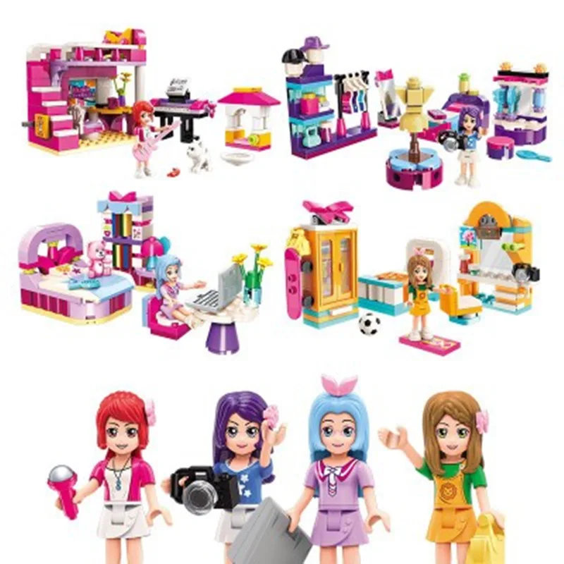 

Girl Friends Cherry bedroom Scenes Guitar bed Room Dressing table Building Blocks Sets Bricks Educational Toys for Children