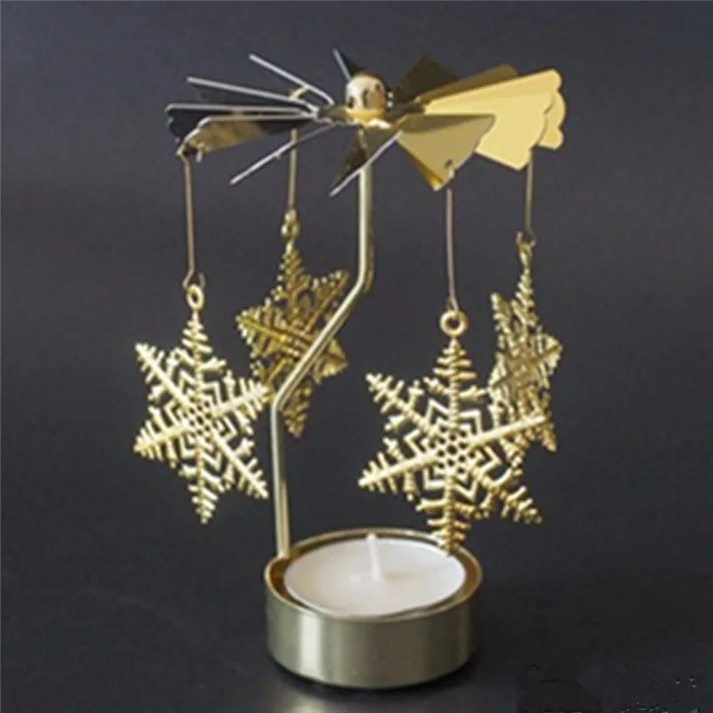 Горячая вращающаяся, крутящаяся металлическая карусель, держатель свечей, подставка, рождественский подарок, вращающийся металлический домашний декоративный подсвечник 30S28