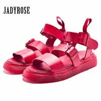 Jady ローズ 2019 新ファッション赤女性グラディエーターサンダルカジュアルフラットシューズ女性ビーチフラット Sandalias Mujer つる