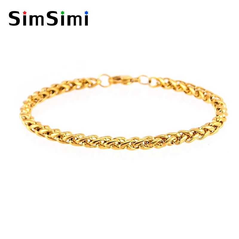 Мужские браслеты Simsimi pulseira masculina золотые из нержавеющей стали звено пшеницы