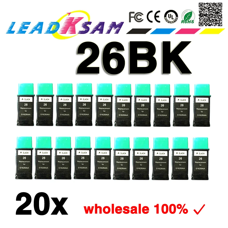 Оптовая продажа 20 шт. замена для принтера hp26 51626A 26 DeskJet 200/320/340/500C/400 K/505|Чернильные
