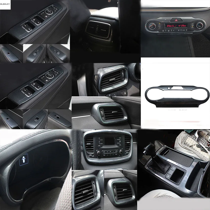 

1lot ABS Carbon fiber grain Interior decoration cover for 2015-2018 KIA Sorento car accessories