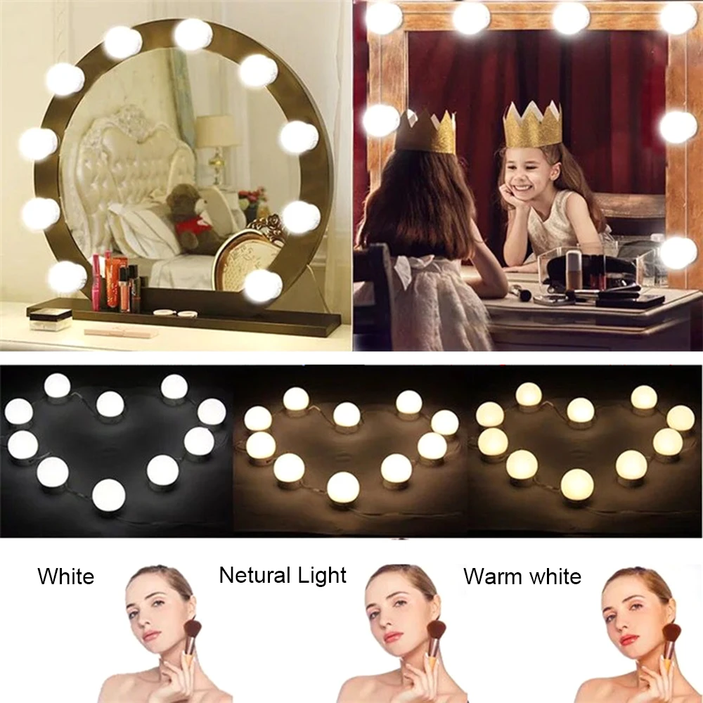 10 шт. USB светодиодный косметический зеркальный светильник s Kit с лампочки с регулировкой силы света для макияжа туалетный столик светильник для туалетной комнаты