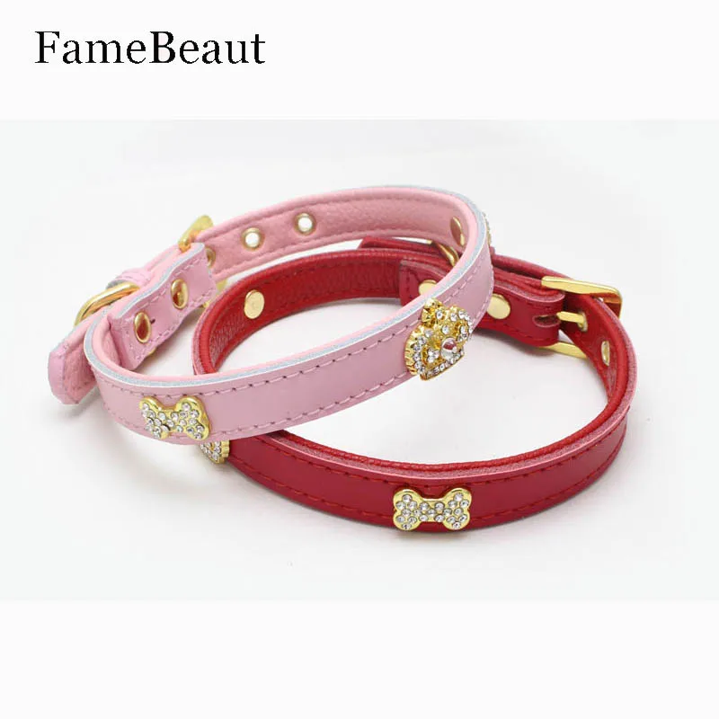 FameBeaut Top Quality Puppy Dogs Collar Imperial Crown Bone PU Leather