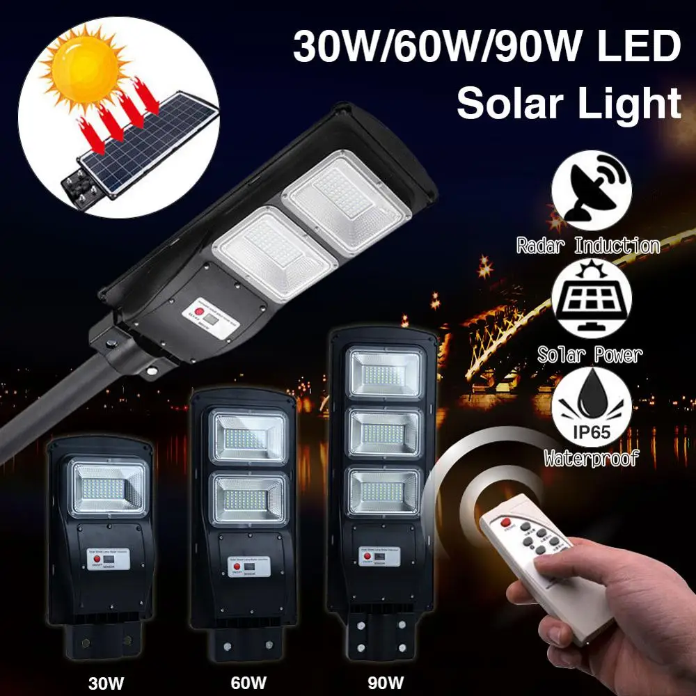 

Hot Sale 30W/60W/90W LED Solar Sensor Road Floodlight PIR Motion Sensor Wall Light Waterproof Outdoor Garden Street Lamp With RC