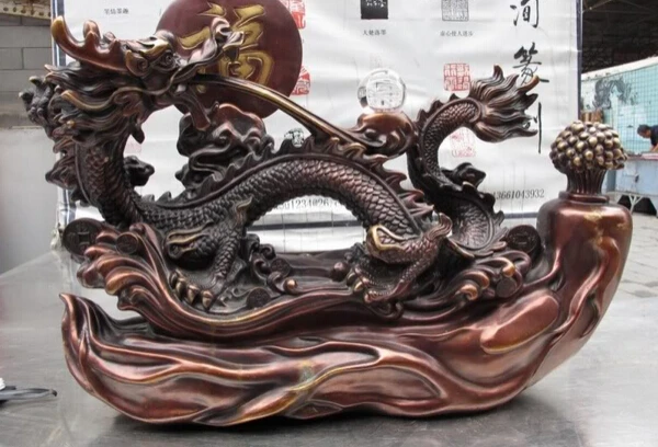 A Majestic Symbol of Prosperity: The Song Voge Gem S1420 Chinese Royal Palace Red Bronze Copper Lucky Dragon Ginseng Panax RuYi Statue