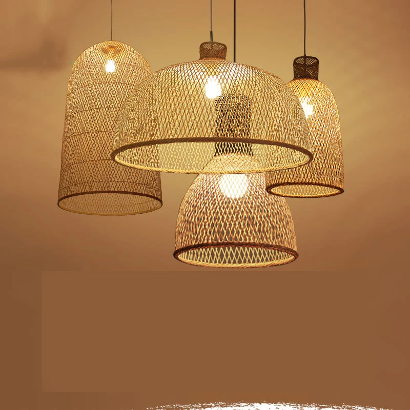

JAXLONG Bamboo Art LED Pendant Light Wood Wicker Style Pendant Lamps Suspension Home Indoor Dining Room Kitchen Light Luminaire