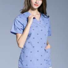 Печатная рабочая одежда V воротник хирургическое платье полости рта пластическая Хирургическая больница Чистый хлопок ручная стирка щетка для одежды