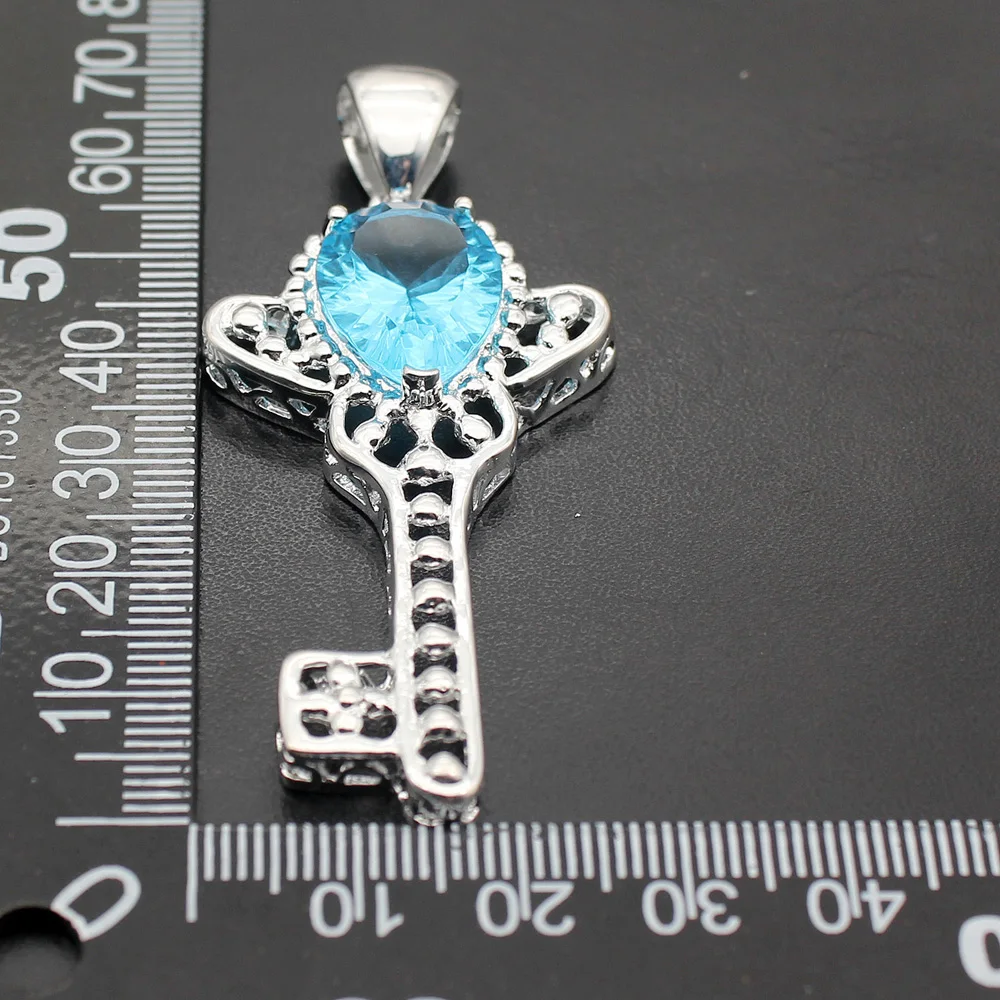 Ожерелье с подвеской в форме синего огня и груши 65 мм|silver key|necklace necklacenecklace silver necklace