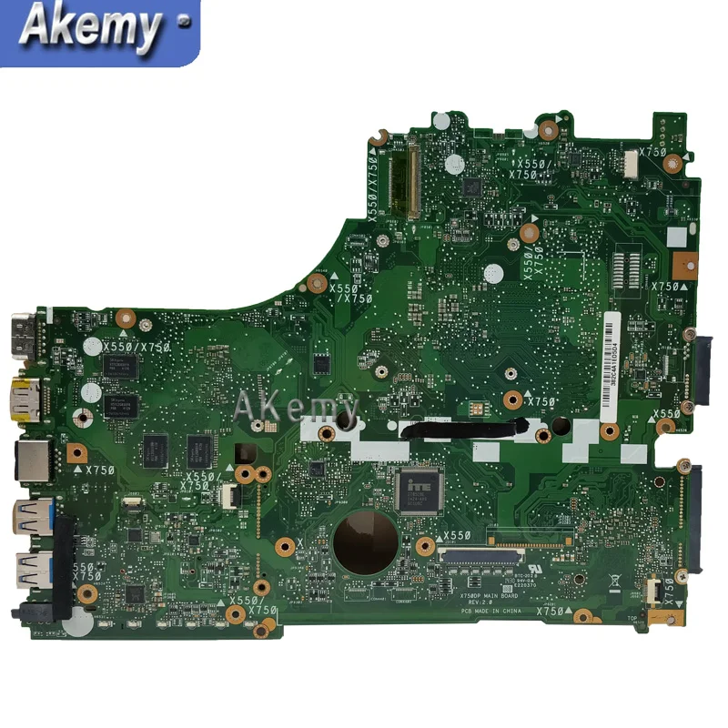 Popular  X550DP LVDS For ASUS X750DP K550D X550D X550DP laptop motherboard X750DP Rev2.0 mainboard 100% test