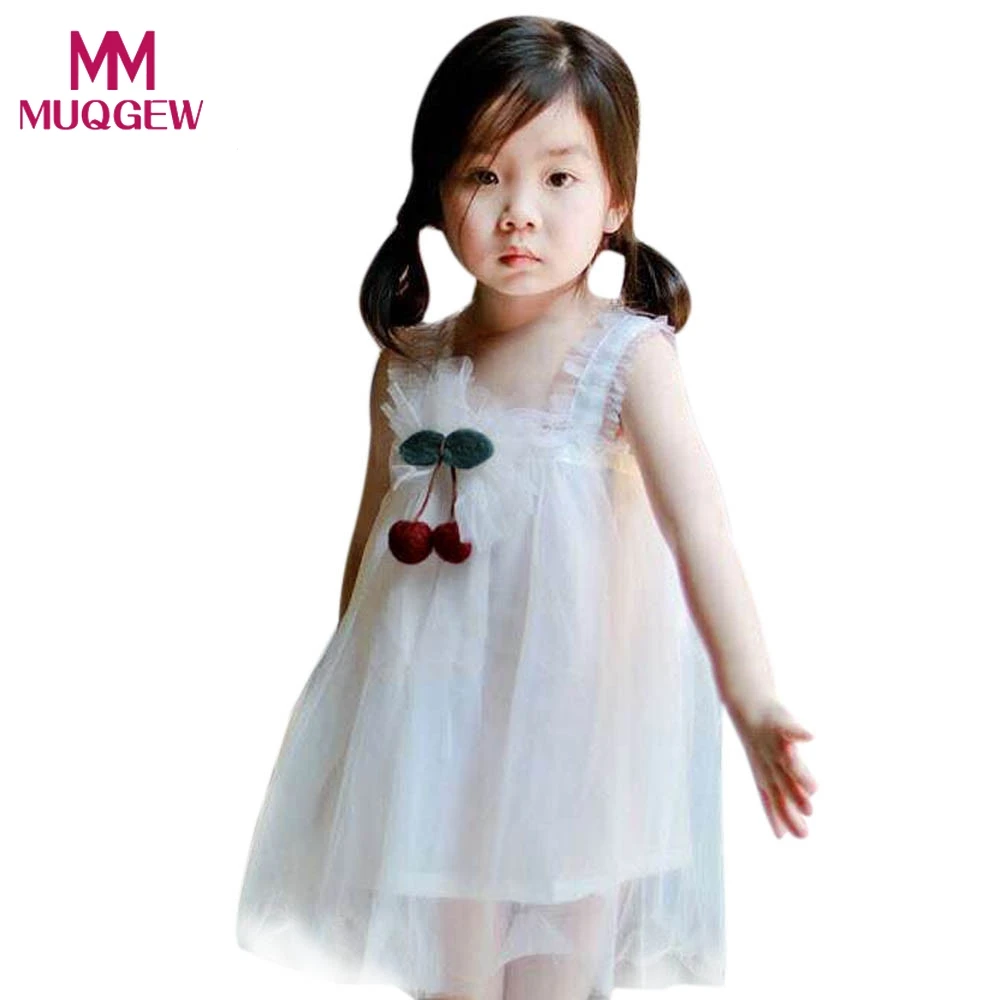 Baby Dresses Casual Kids Baby Girl Princess Cherry Lace Tulle Party Top Wedding New Summer Girls Sweet Bow Gown Dress