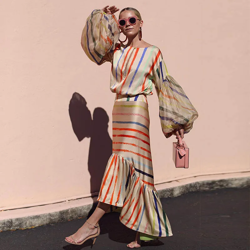 

Vintage Print Dress Women O Neck Lantern Sleeve High Waist Bandage Midi Dresses Elegant Plus Size Mermaid Dresses For Women 2020