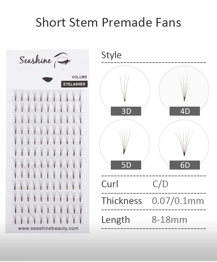 Seashine русский объем ресниц 1 бутылка 500 поклонников/1000 поклонников 3D 4D 5D 6D коротких фен для придания объема натуральный Пышные ресницы-веера