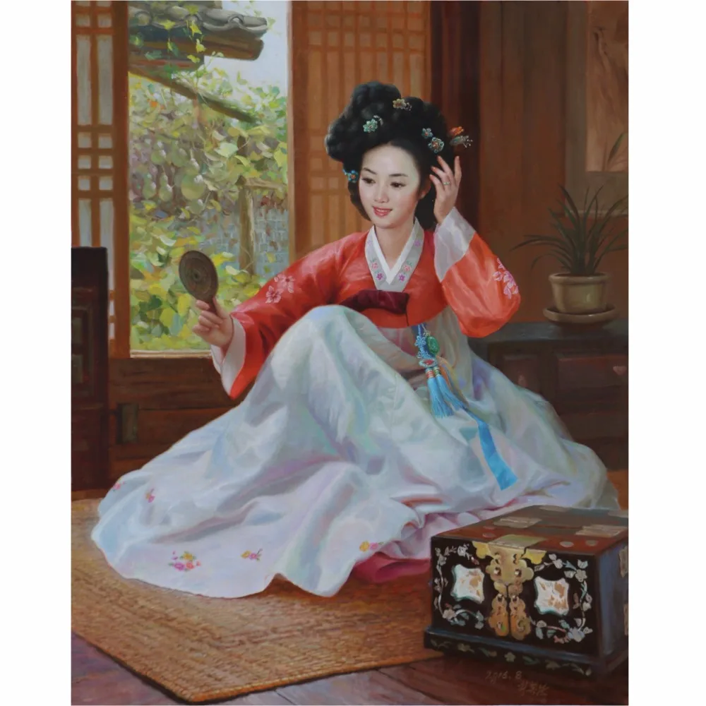 High quality hand painted Korean character realistic oil painting