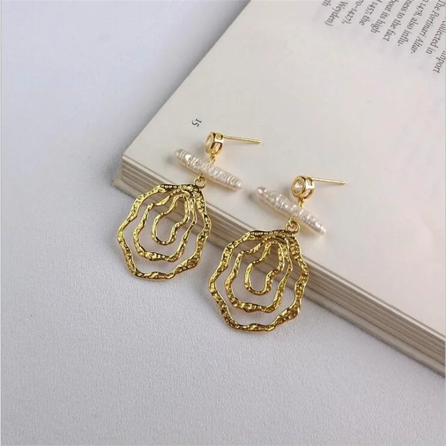 

YIKUF88 S925 Sterling Silver Earrings Exaggerated Irregular Design Baroque Vintage Pearl Stud Earring for Women Fine Jewelry