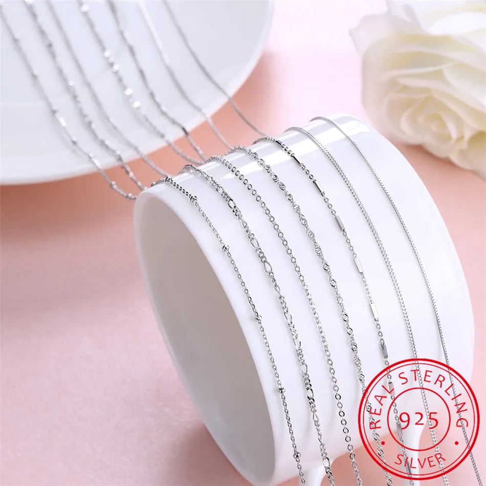 

Real 925 Sterling Silver Basic Chain Necklace For Women Female Girls 16 18 20 Inch Snake Rope Link Chain Jewelry Wholesale Gift