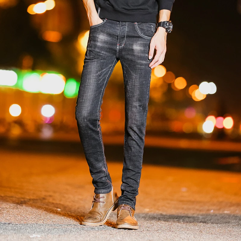 Men's Jeans High Stretch Fashion Black Denim Brand Men Slim Fit Jeans Size 27 28 29 30 31 32 33 34 36 Pants Jean