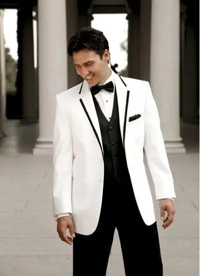 Groomsmen Suit With Ivory Jacket Black Pants Handsome 2015