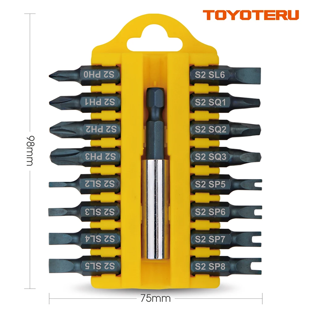 TOYOTERU насадки для отвертки Магнитный 17 шт S2 завинчивания Набор бит с крестообразная Phillips U Тип квадратный Биты