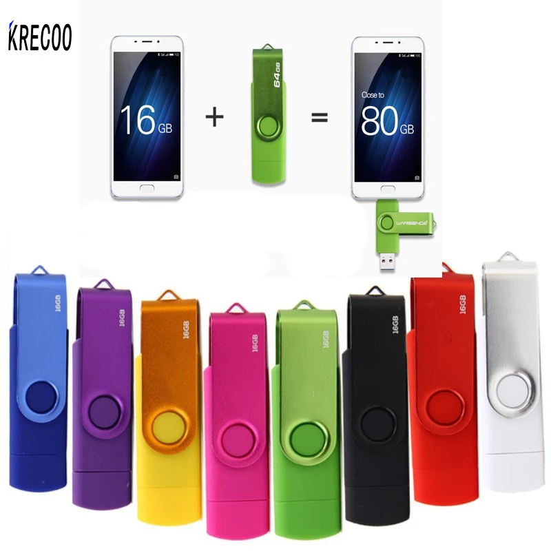 KRECOO USB 2 0 OTG Usb Flash Drive 64GB 16GB Pen Drive Plastic Usb Interface FlashDrives