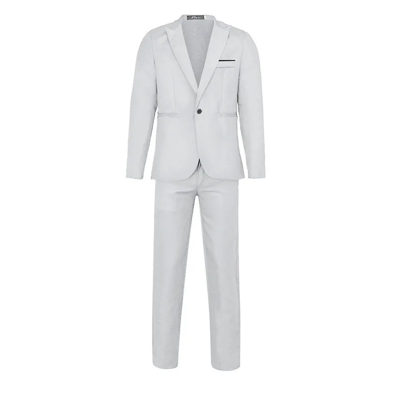 2019 New Fashion Men Slim Button Suits Formal Solid Business Blazer Casual Host Show Jacket Coat & Pant Dropshipping #E22 (4)