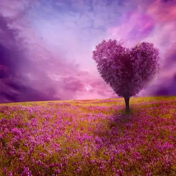 

clouds Heart tree purple field of flowers grass backdrop Vinyl cloth High quality Computer print wall Background