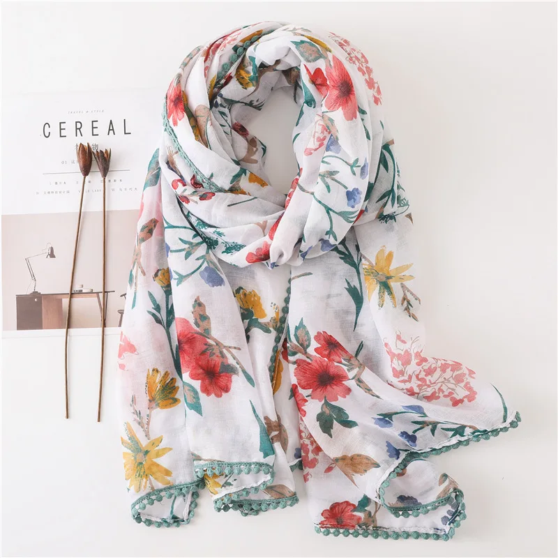 Для женщин шарф свежий цветочный хиджаб для милые кисточкой дизайн длинная шаль мягкий большой обёрточная бумага Новый [3513]