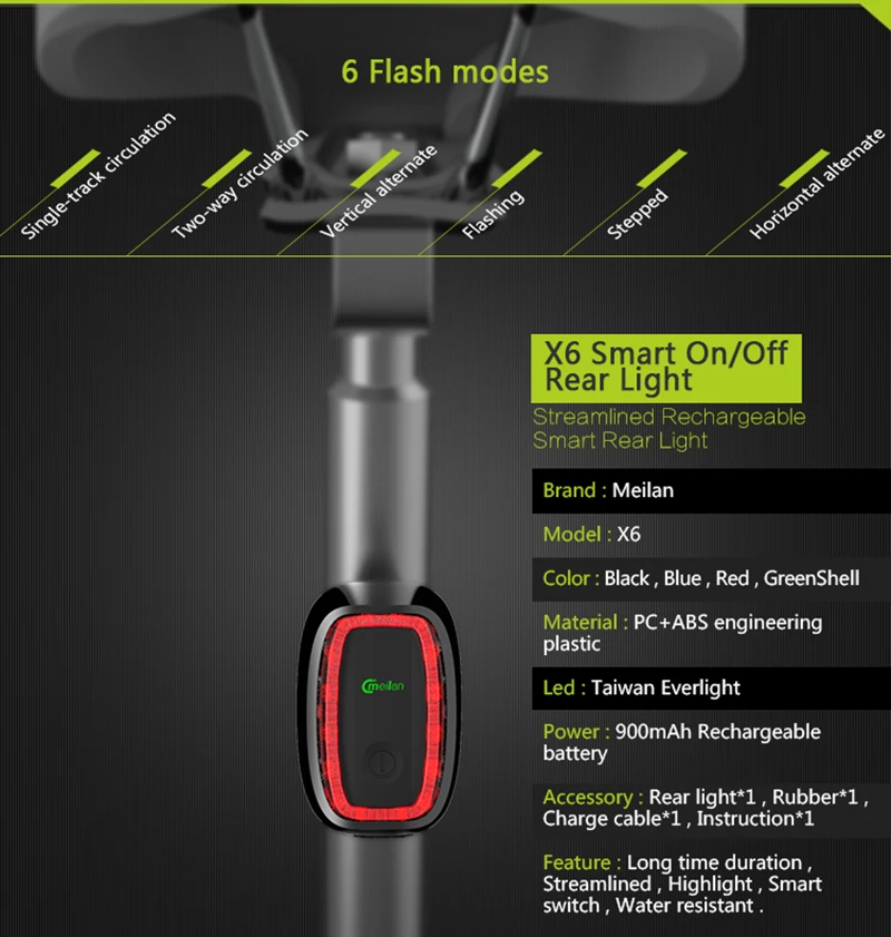 Дропшиппинг X6 велосипедный задний фонарь USB Перезаряжаемый водонепроницаемый велосипедный защитный фонарь интеллектуальная велосипедная лампа 7 режимов