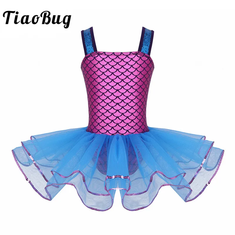 

TiaoBug Kids Mermaid Sequins Wide Straps Ballet Tutu Dance Leotard Dress Girls Gymnastics Leotard Ballerina Party Dance Costume