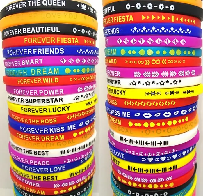 Wholesale lot 120pcs Mult Color Mix FOREVER Silicone Bracelets Rubber