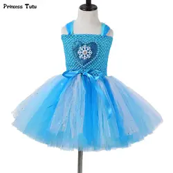 Blue Snow Queen Elsa Dress Girls Kids Cosplay Princess Tutu Dress Children Christmas Halloween Costume Fancy Girls Party Clothes