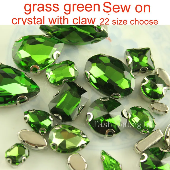 

shiny grass green color metal D shape claw setting stones rhinestone Handmade sew on claw stone beads buttons diy dress clothes