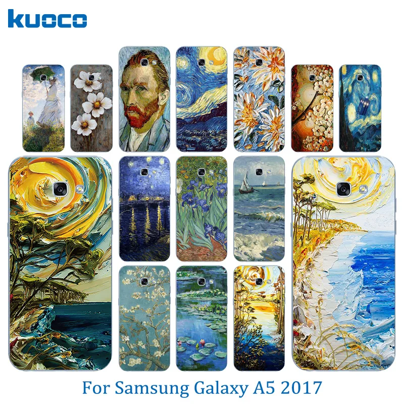For Samsung Galaxy A5 2017 Case 5.2&quot Silicone Cases (2017) A520F Back Cover Soft TPU Van Gogh Pattern Bags |