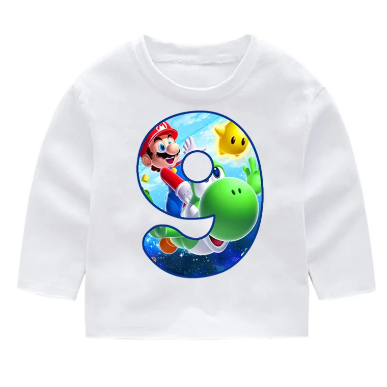 Хлопковые футболки с длинными рукавами и круглым вырезом с принтом «Супер Марио» для дня рождения Детские осенние Топы с длинными рукавами, кофта с капюшоном для маленьких девочек - Цвет: P458-9