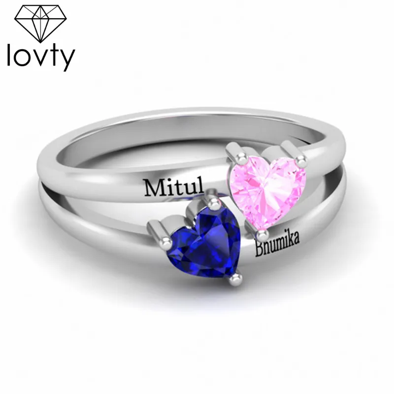 

lovty Personalized Engraved 2 Names Promise Ring Custom Engagement Rings with Birthstones Ring for Women Fashion Jewelry