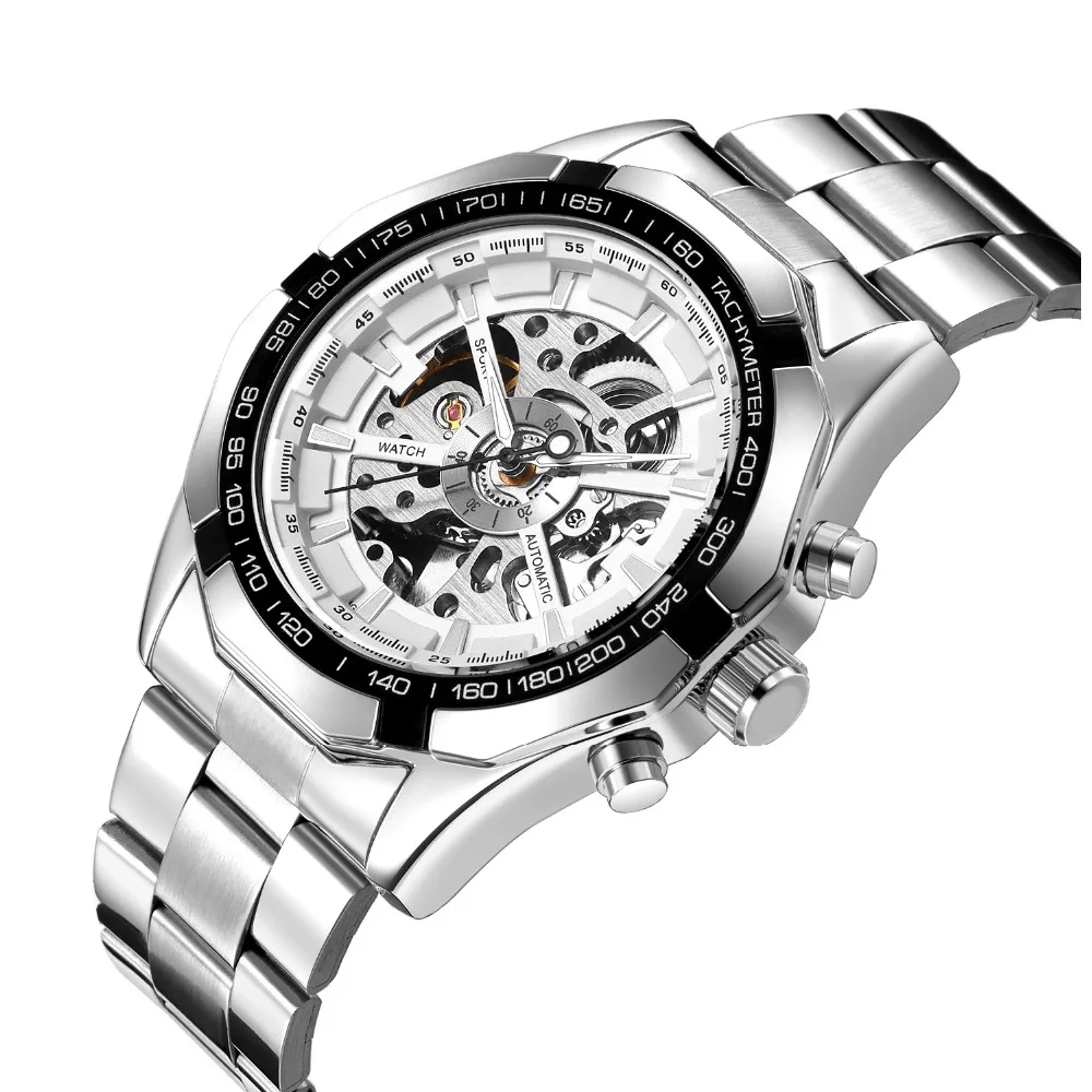 

30pcs/lot Fashion Design watch Black mechanical Watch black stainless steel band Steel Automatic watch