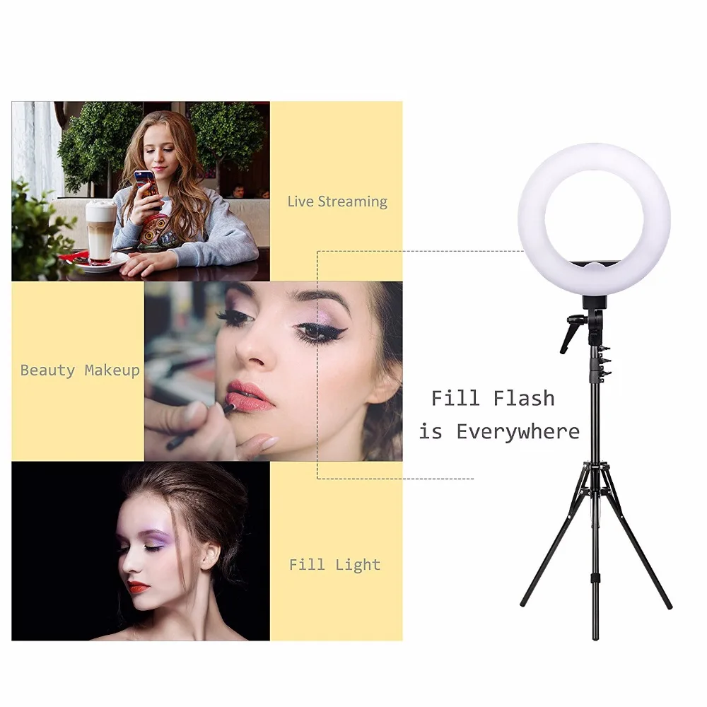 Zomei кольцевой светильник для селфи с регулируемой яркостью 3200-5500K светодиодный фотографический светильник ing camera лампа с подставкой адаптер для макияжа смартфона видео
