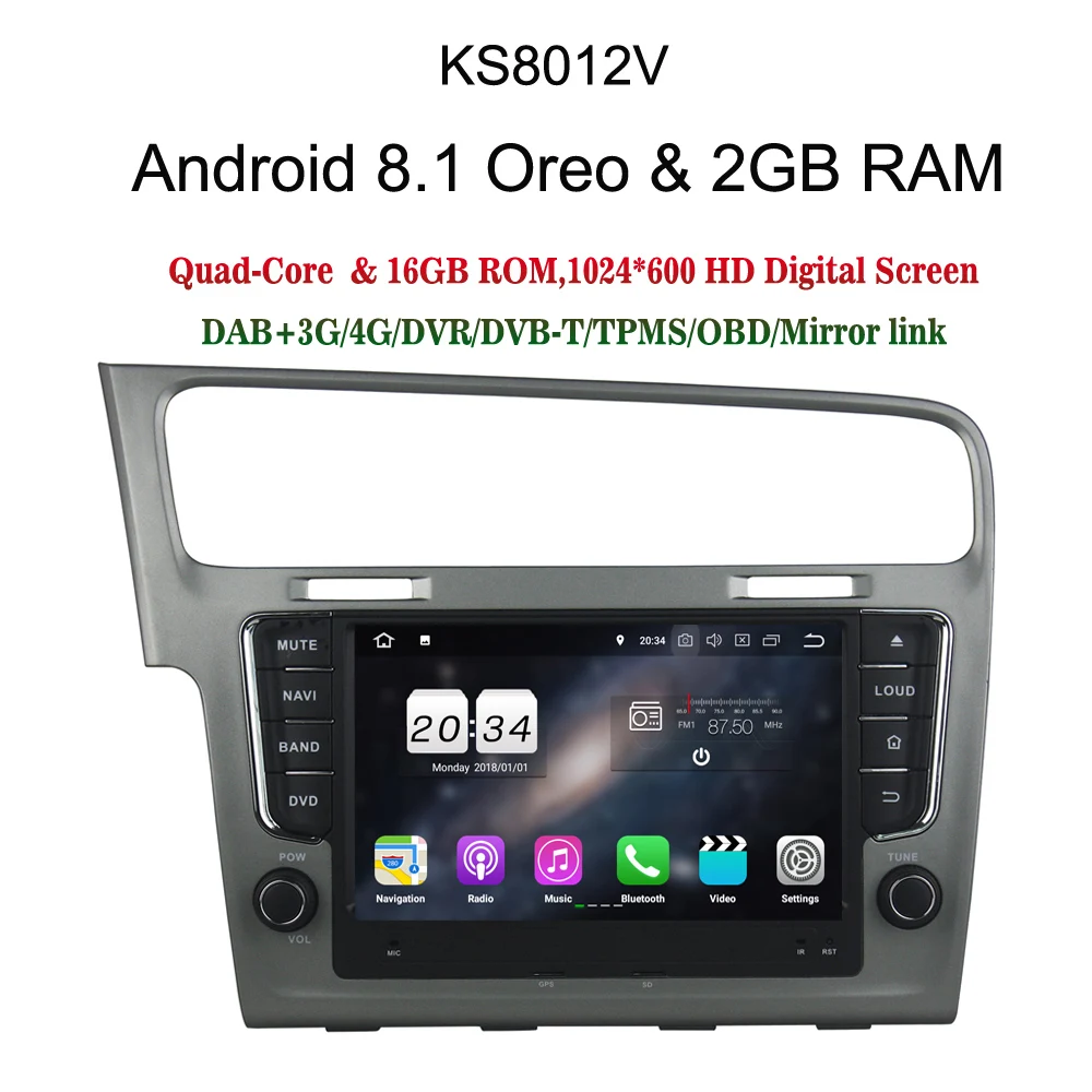 Sale 8" 2 din Car Multimedia Player GPS Stereo Player Auto Radio DAB+ MP3 Player Bluetooth for Volkswagen VW Golf 7 2013 onwards 0