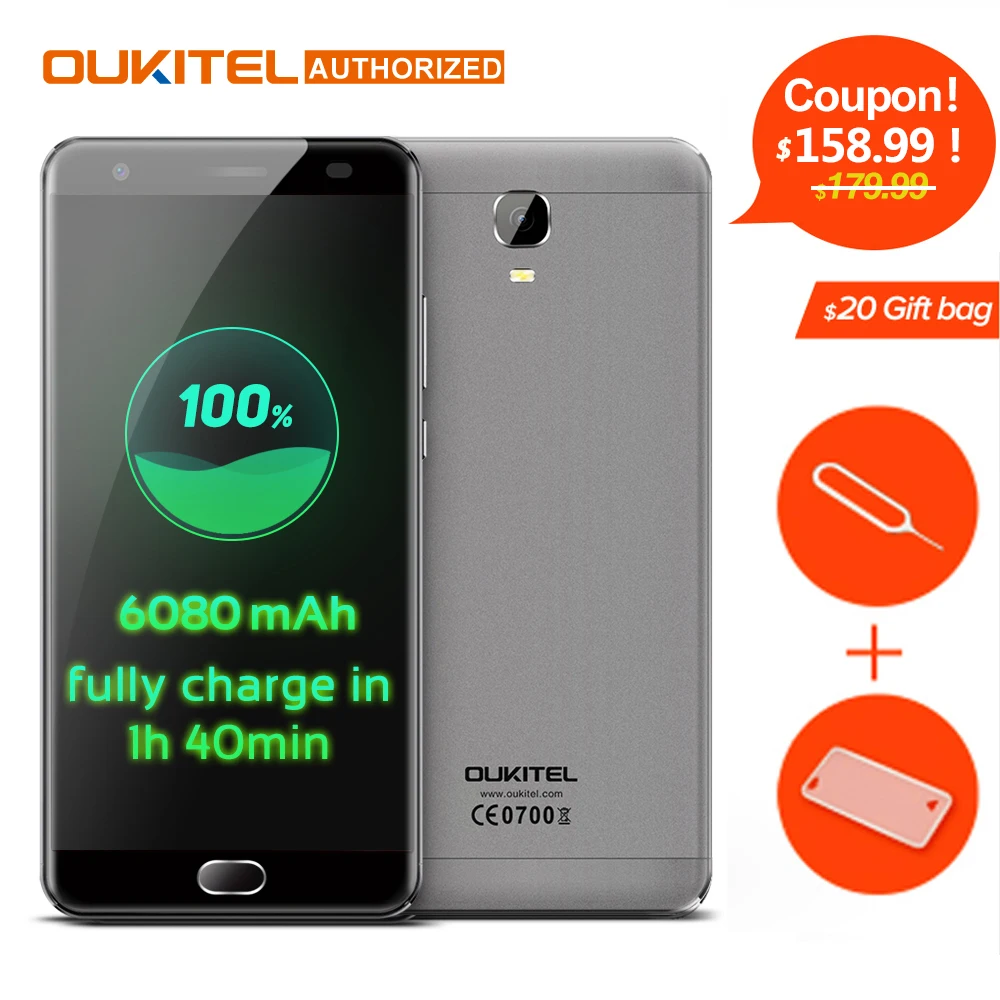 JET BLACL OUKITEL K6000 Plus Android 7.0 4G Mobile Phone 5.5'' MTK6750T Octa Core 4GB RAM 64GB