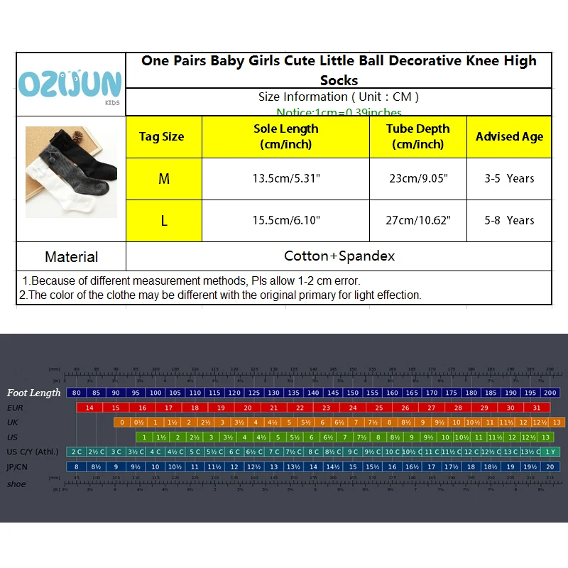Autumn Winter 3-5Y/5-8Y Kids Girls Soft Ball Knee Cotton Socks Comfortable Middle Tube Students