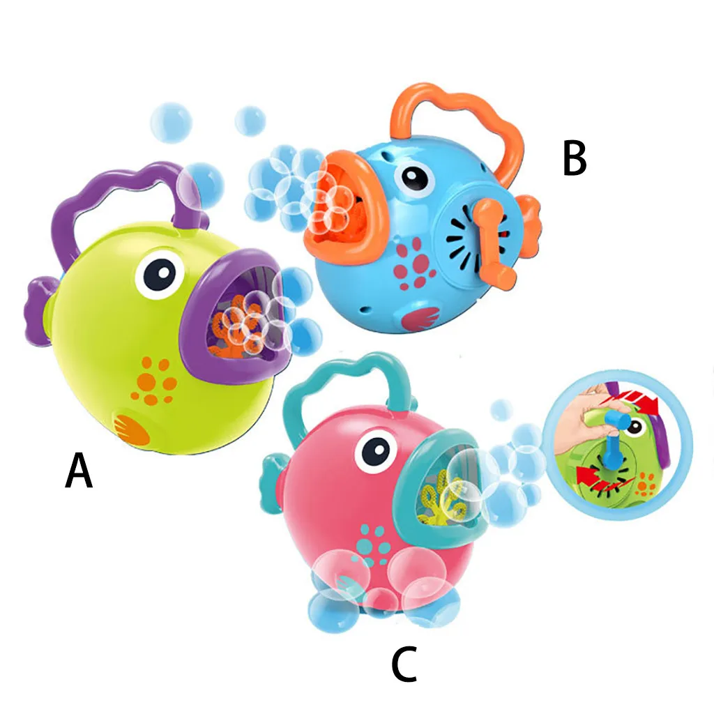 

Cute children's fashion hand-cranked cartoon fun goldfish bubble machine manual rotation continuous spray plastic toys 2019 new